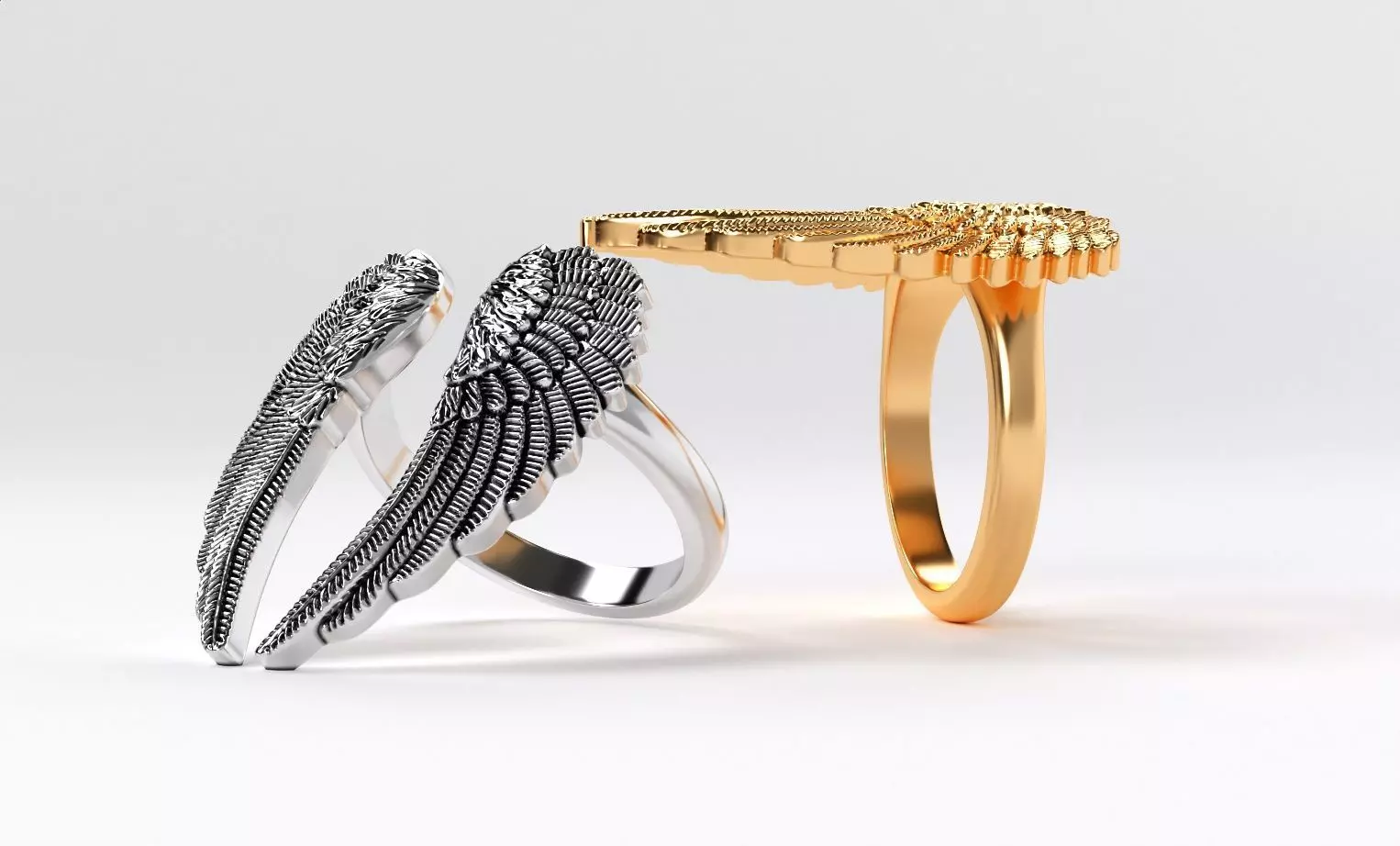womanly wings ring  gold or oxidized silver 3D print model_0