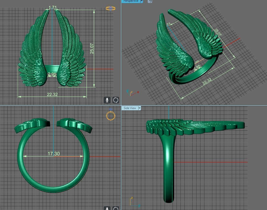 womanly wings ring  gold or oxidized silver 3D print model_4