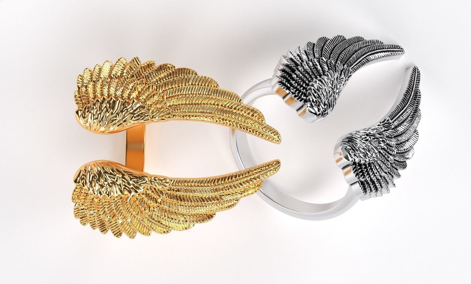 womanly wings ring  gold or oxidized silver 3D print model_2