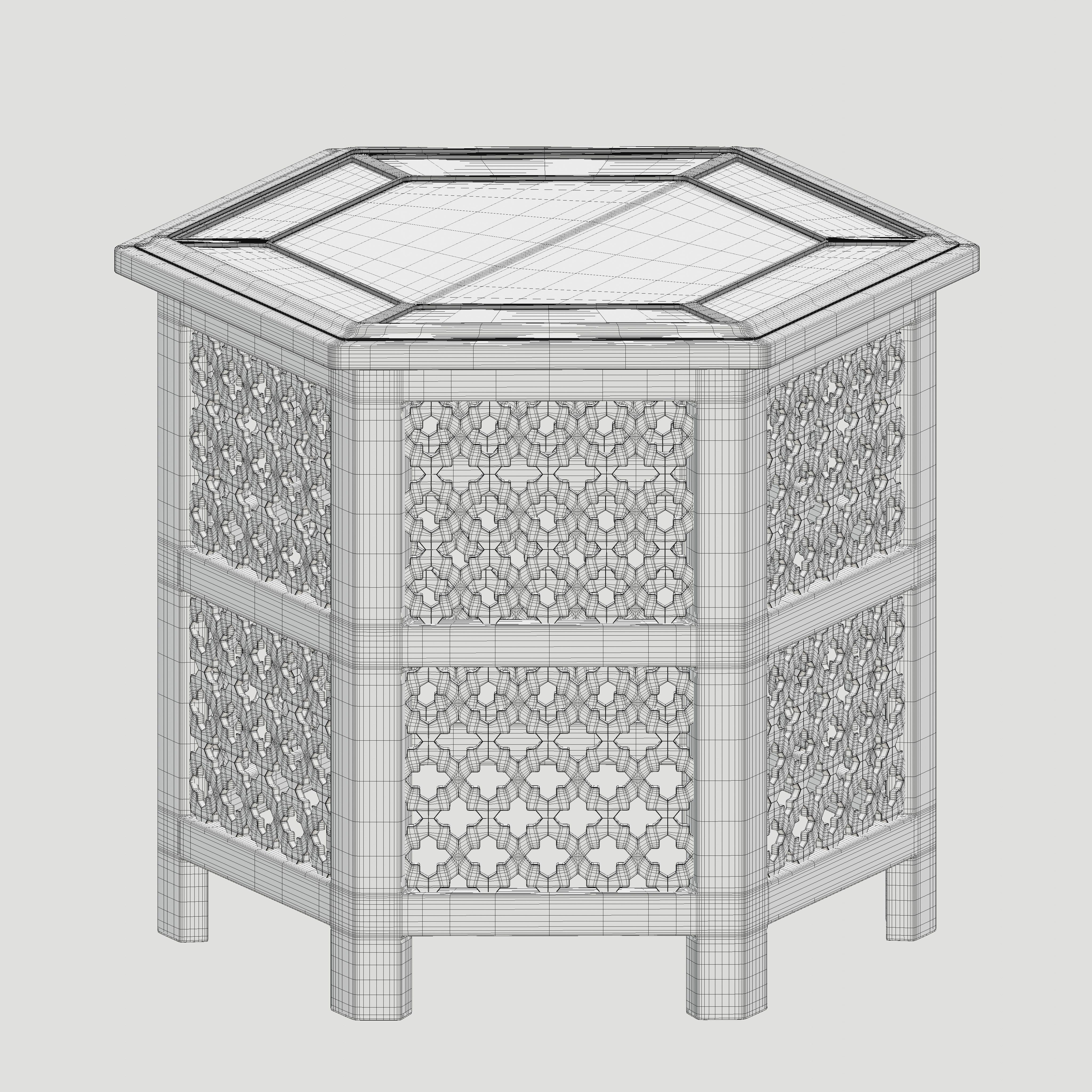 Hexagonal ornate Moroccan table 03 3D model_4