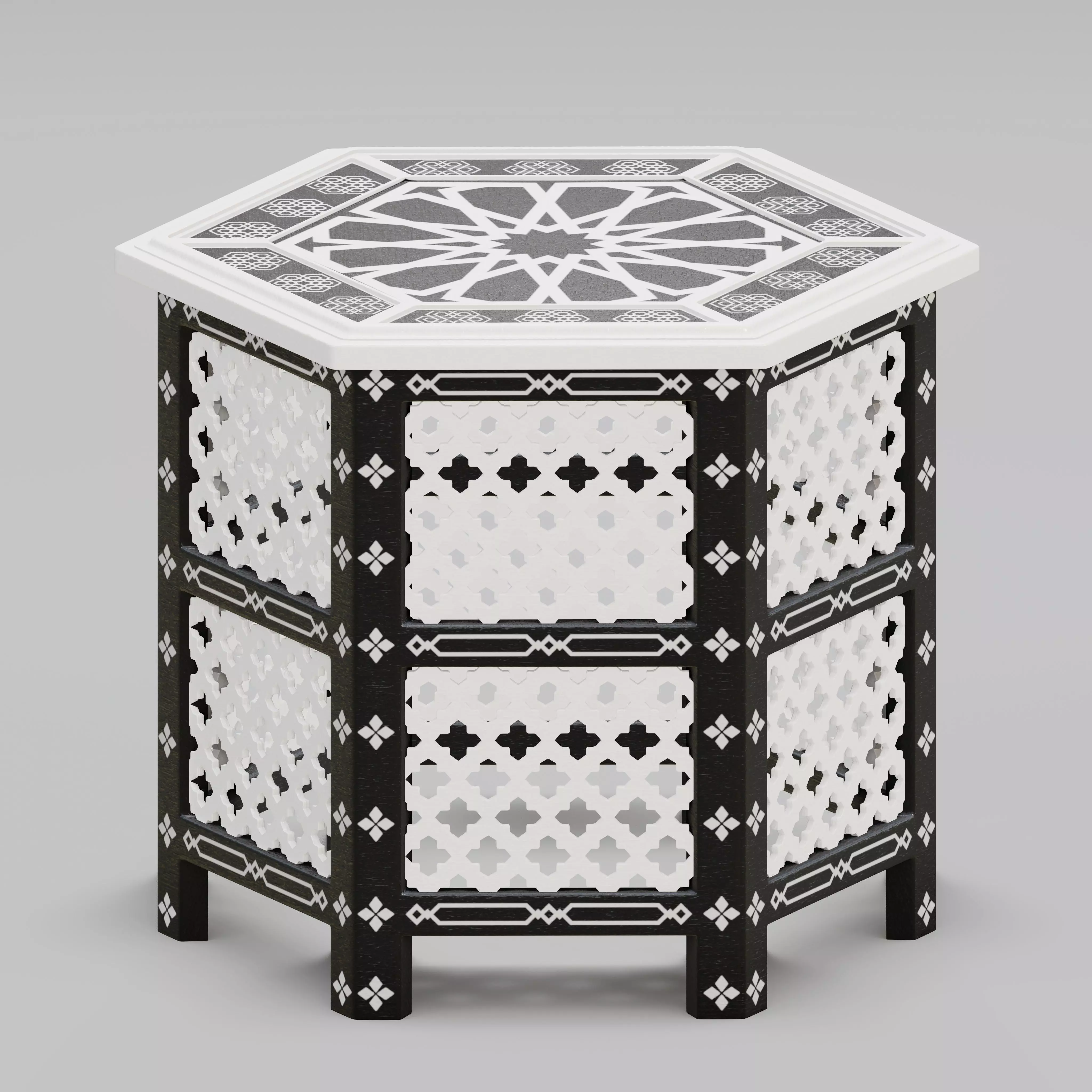 Hexagonal ornate Moroccan table 03 3D model_0