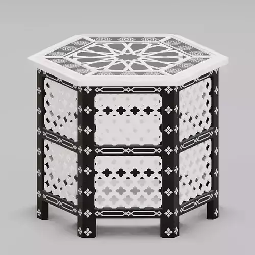 Hexagonal ornate Moroccan table 03
