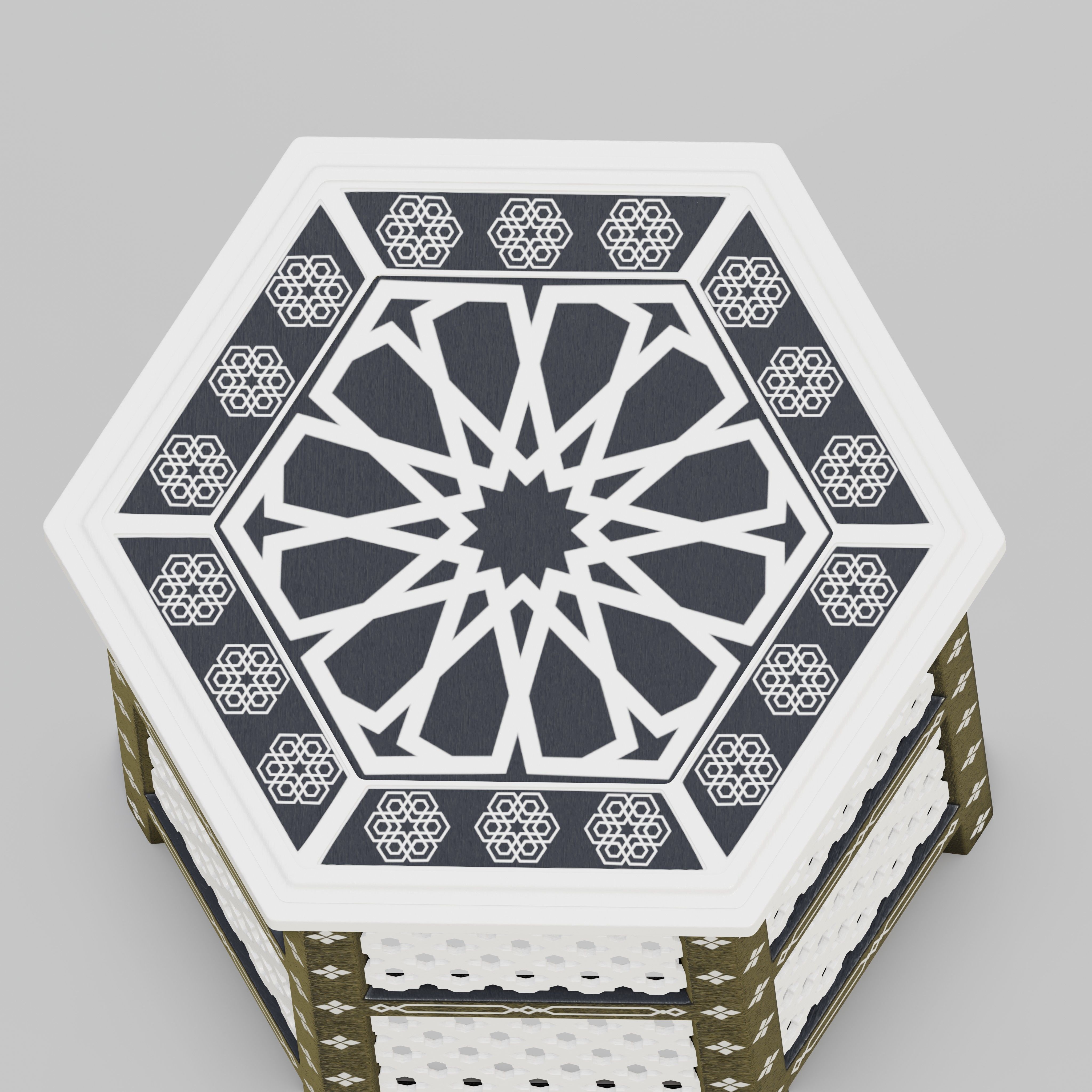 Hexagonal ornate Moroccan table 03 3D model_1