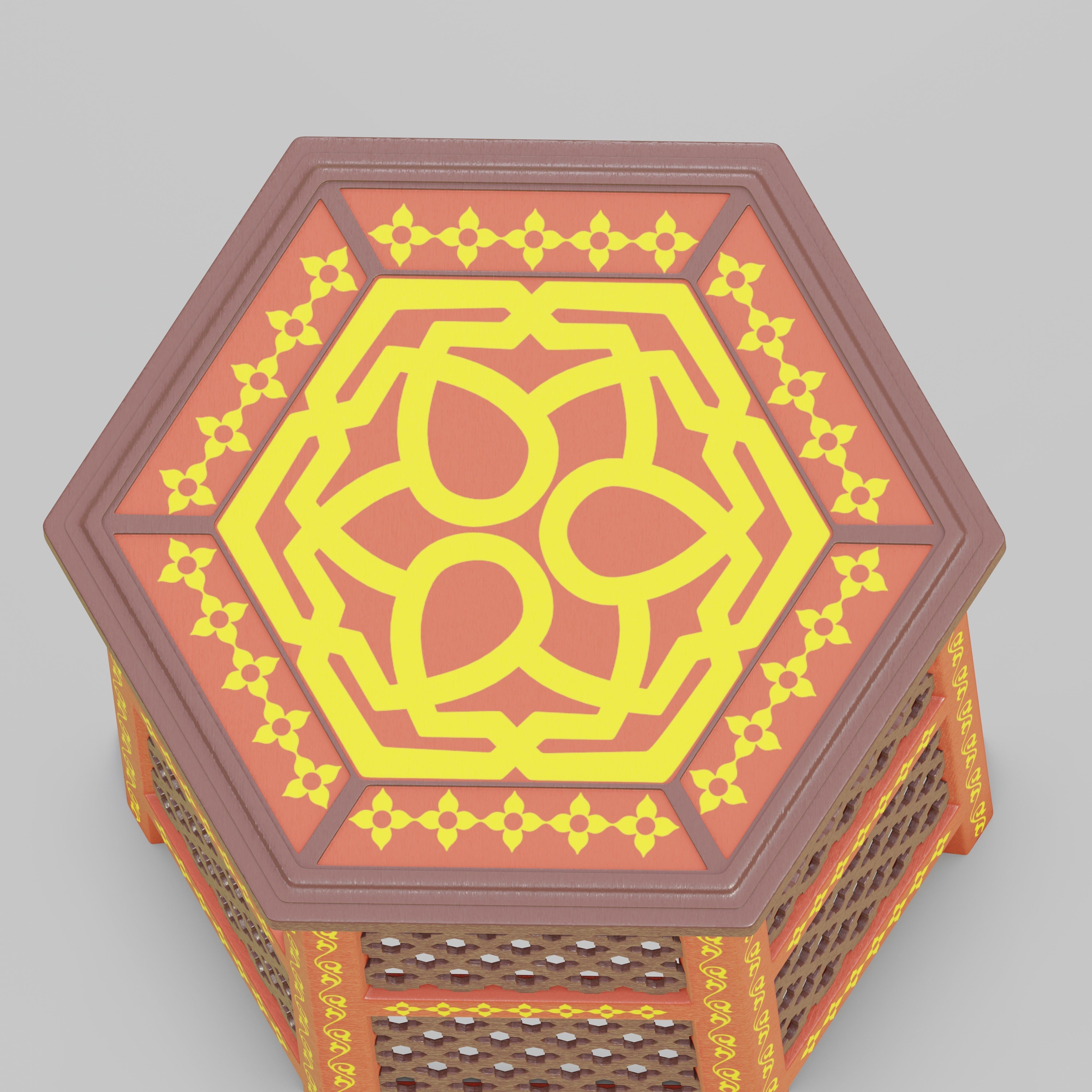 Hexagonal ornate Moroccan table 04 3D model_1