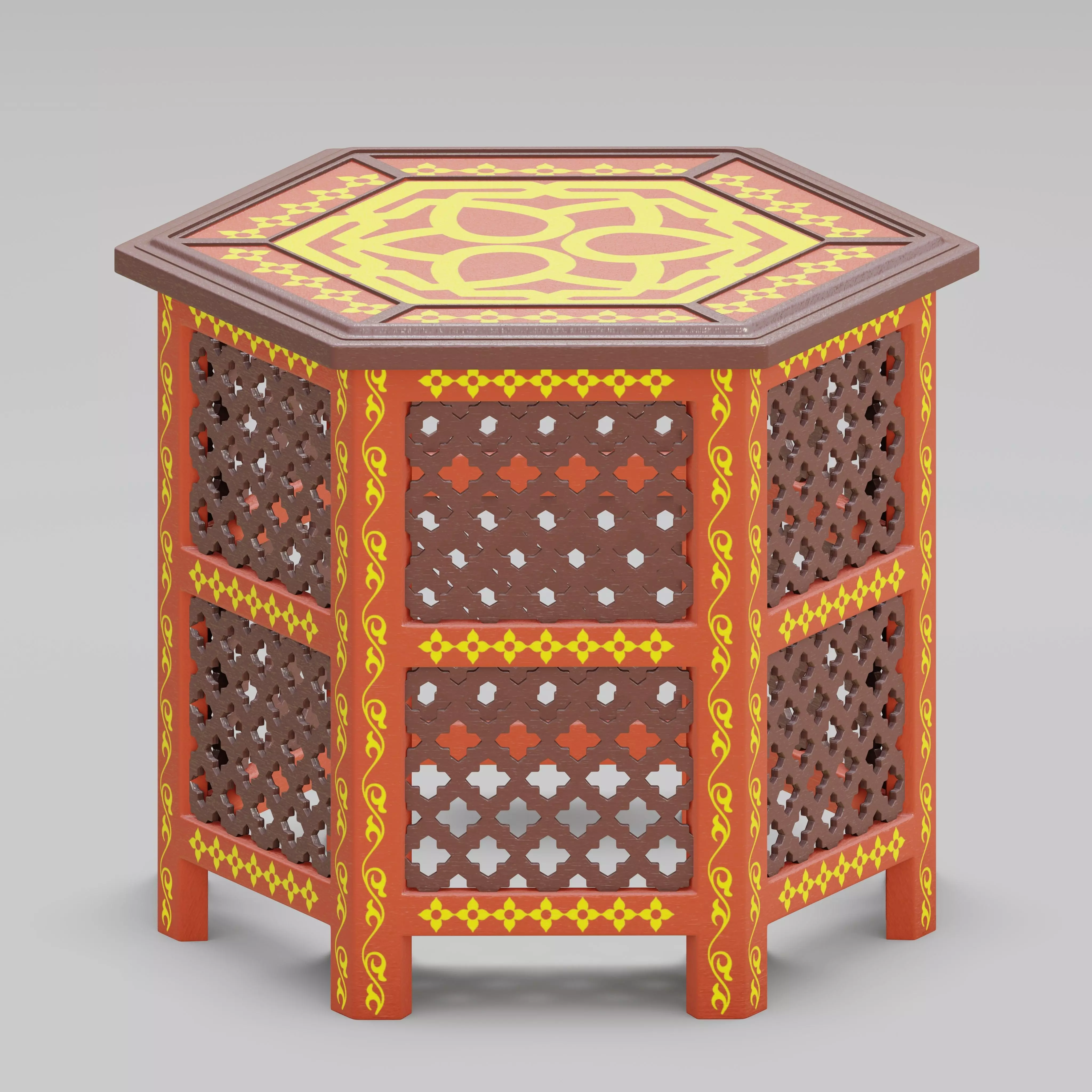 Hexagonal ornate Moroccan table 04 3D model_0