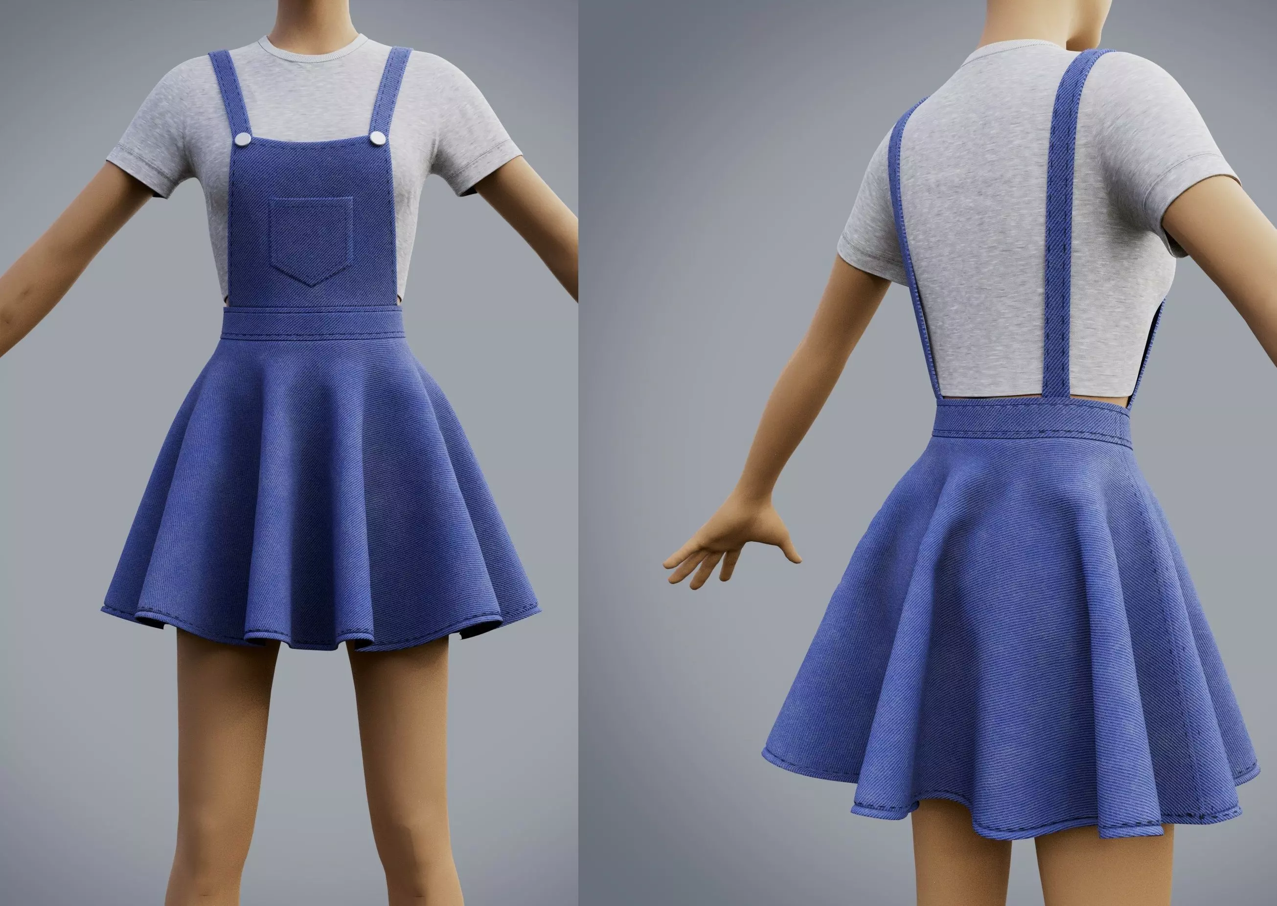 skater dress - denim dungaree and crop top 3D model