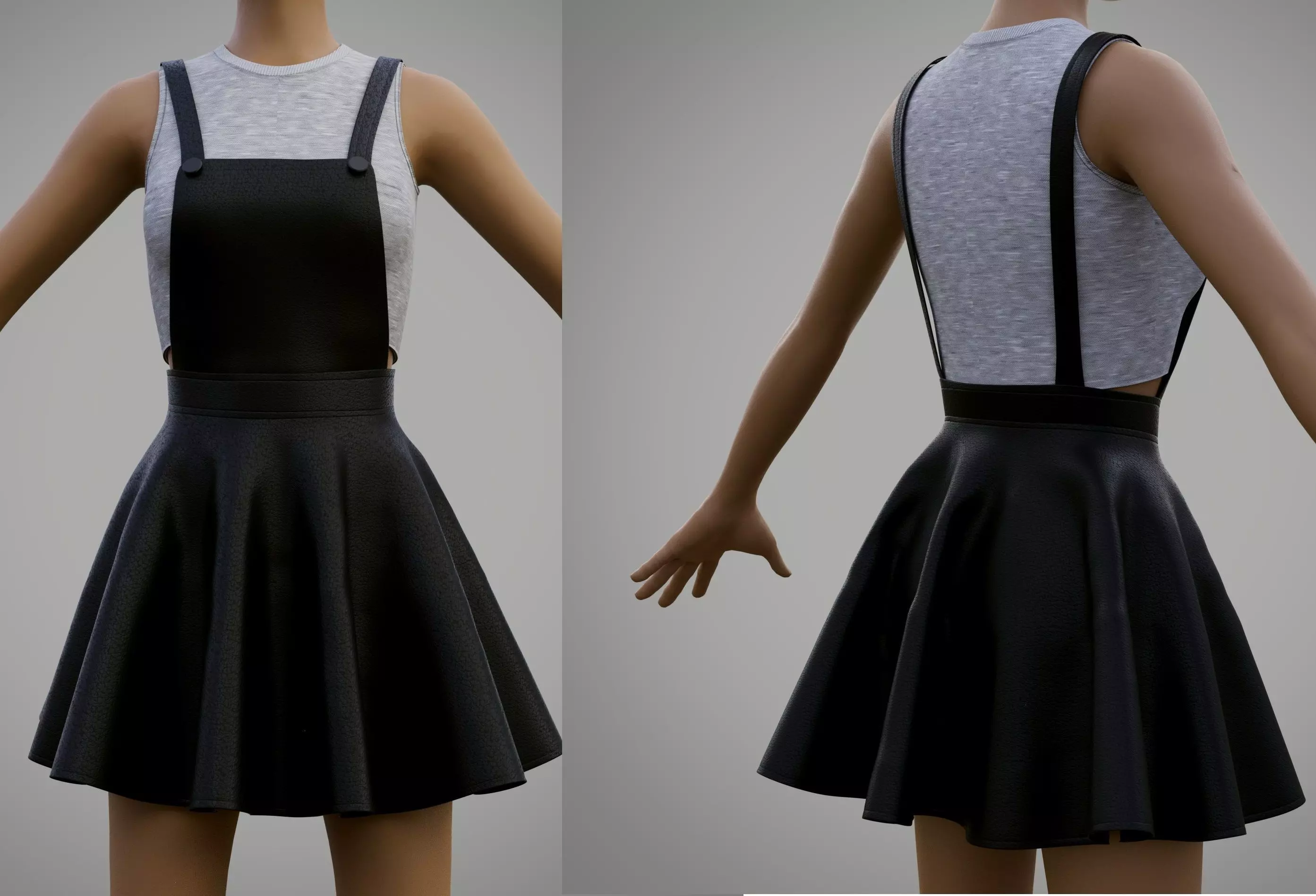 leather skater dress - dungaree and crop top 3D model