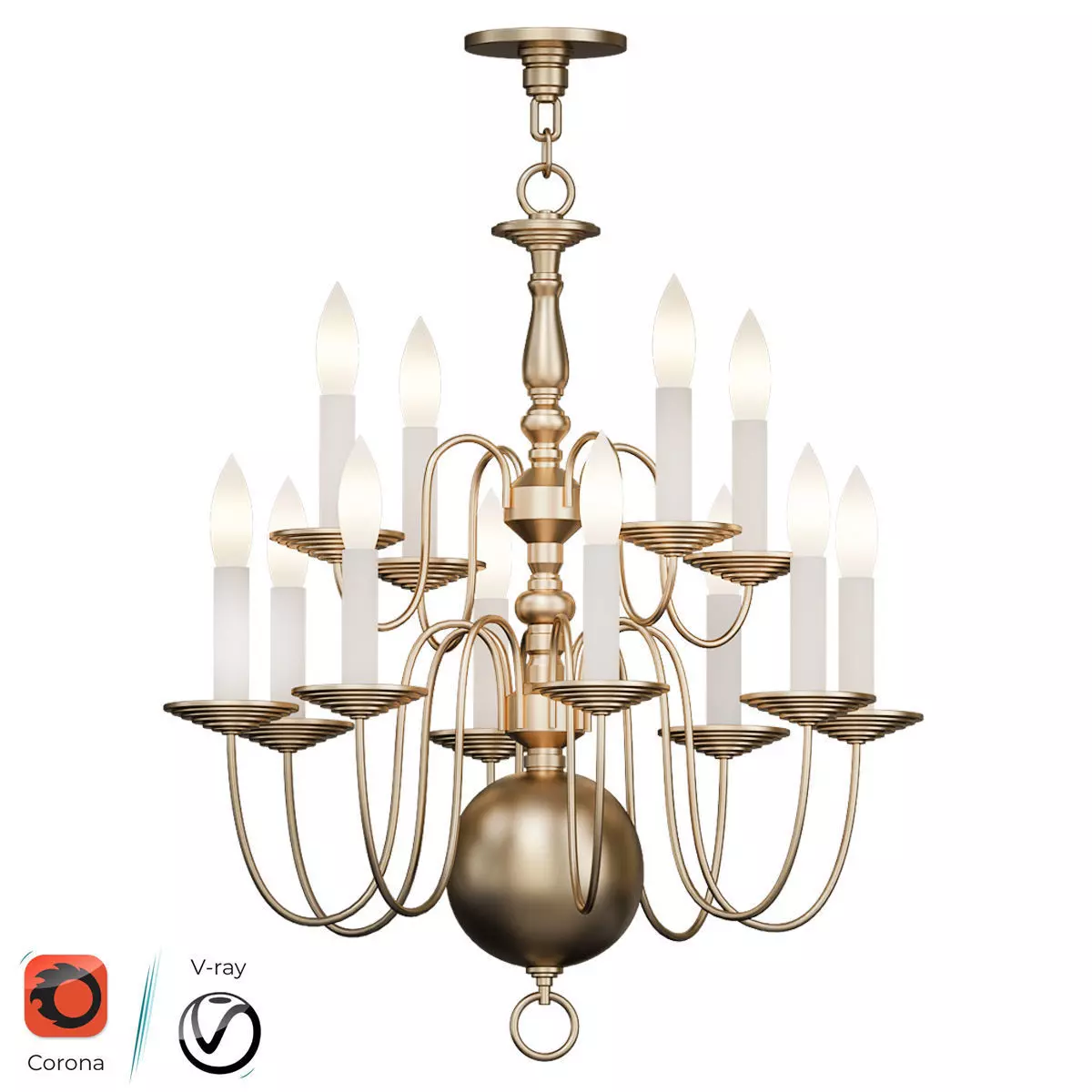Dutch Style Brass Six Light Chandelier 3D model