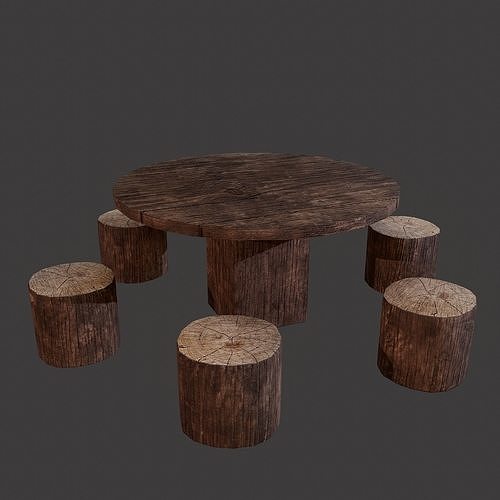 Round Table with Seats Low-poly 3D model