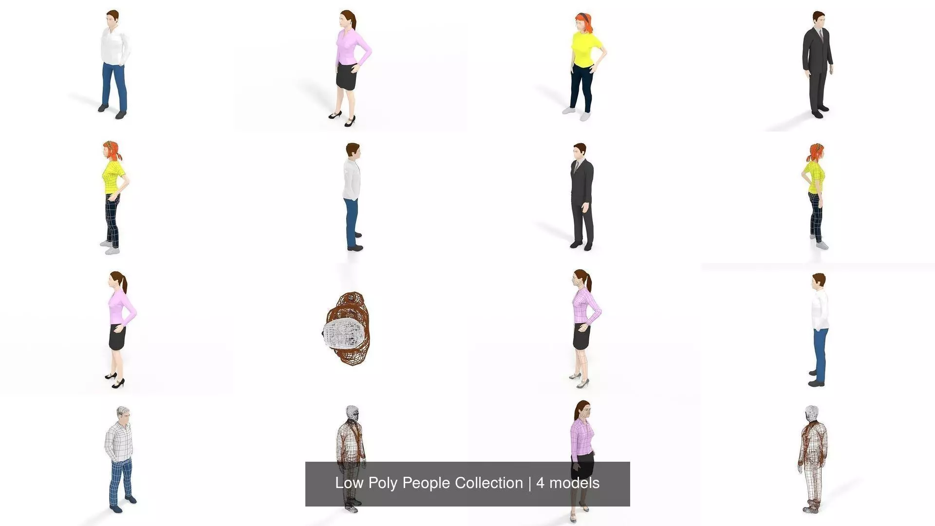 Low Poly People Collection girl wearing pants and shirt _1