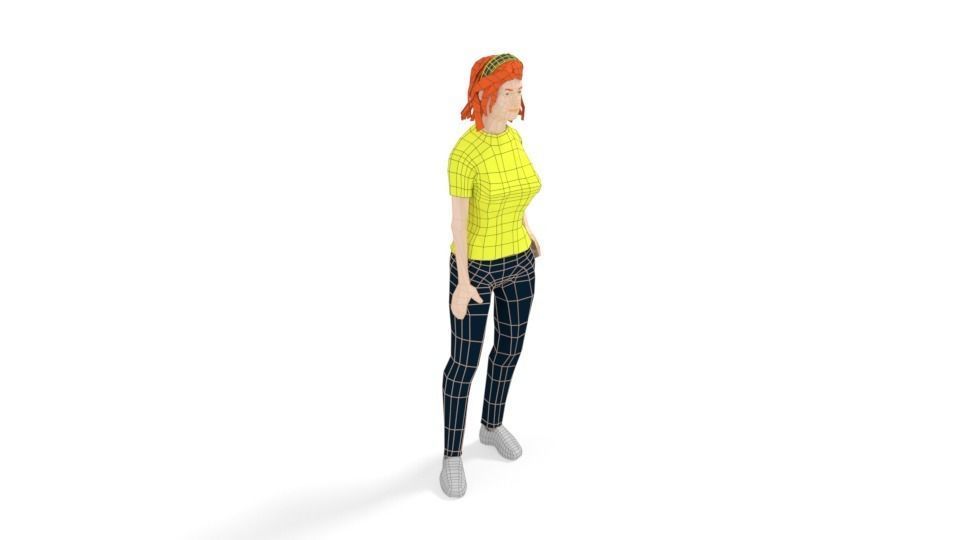Low Poly People Collection girl wearing pants and shirt _13