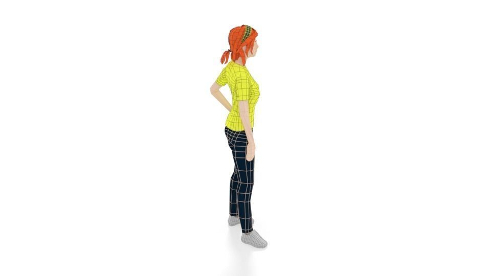 Low Poly People Collection girl wearing pants and shirt _15