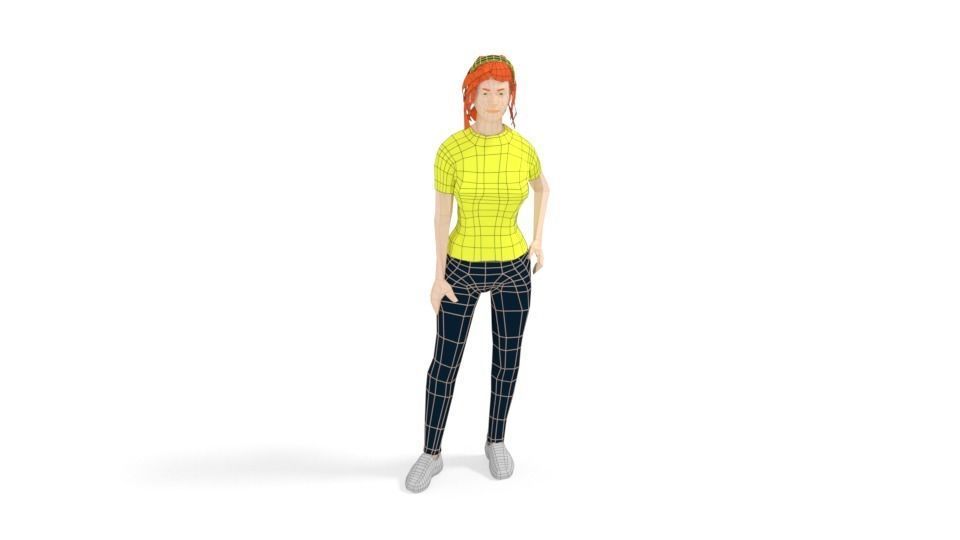 Low Poly People Collection girl wearing pants and shirt _11