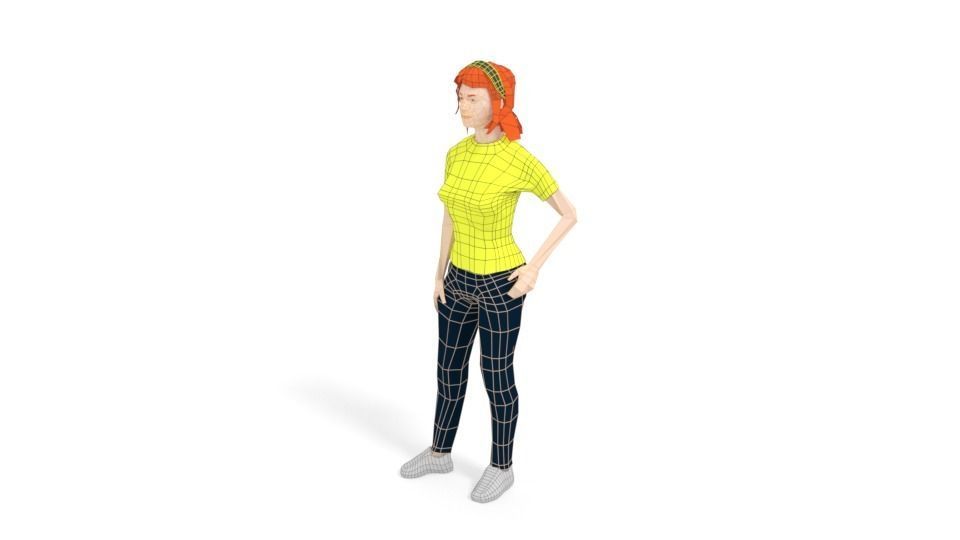 Low Poly People Collection girl wearing pants and shirt _19