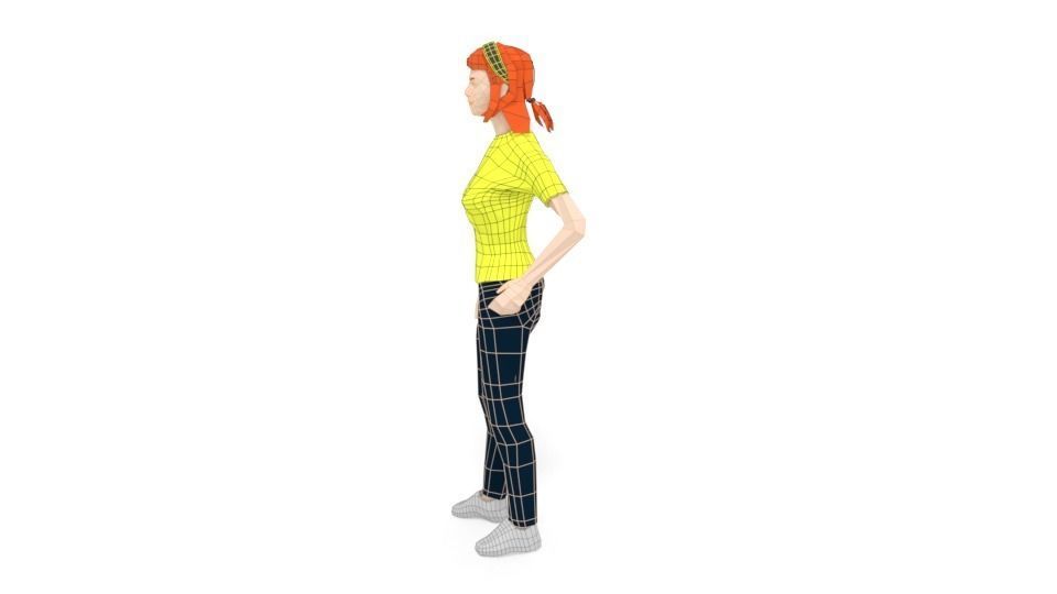 Low Poly People Collection girl wearing pants and shirt _17