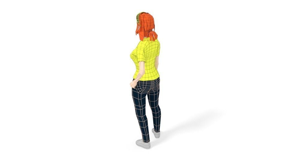 Low Poly People Collection girl wearing pants and shirt _16