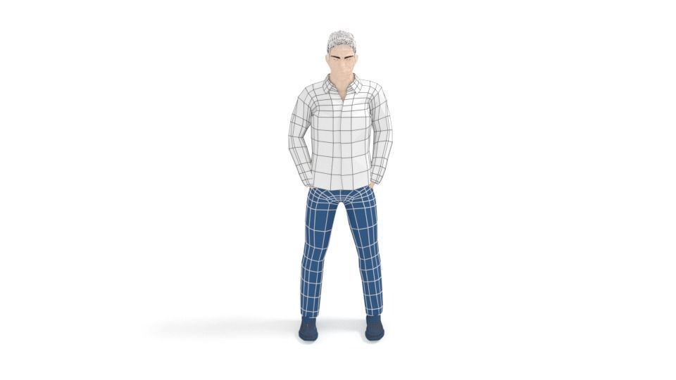 Low Poly People Collection girl wearing pants and shirt _32