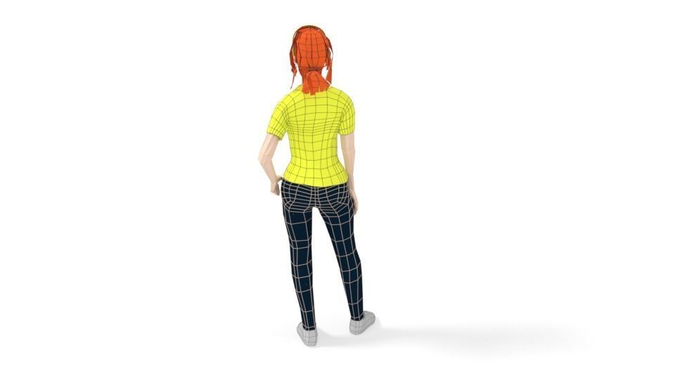 Low Poly People Collection girl wearing pants and shirt _14