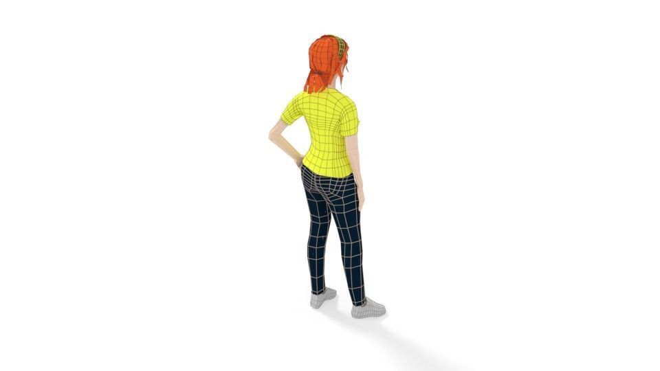 Low Poly People Collection girl wearing pants and shirt _20