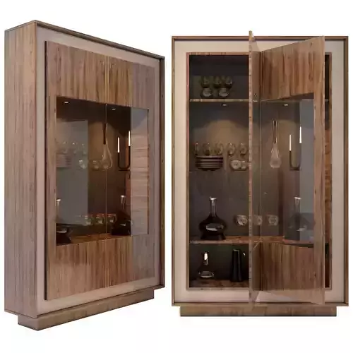 Shelf 3D model wooden cabinet with glass doors