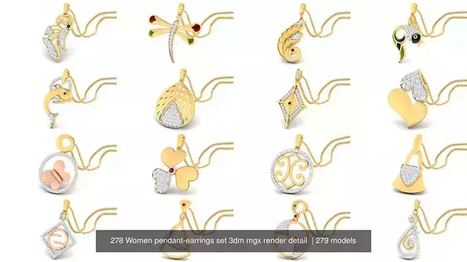 278 Women pendant-earrings set 3dm mgx render detail  3D Model Collection