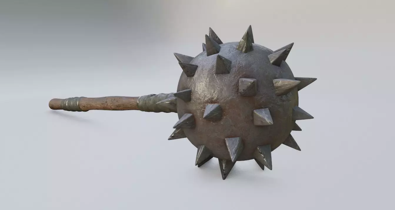 medieval Spiked Club with pbr textures Low-poly 3D model_0