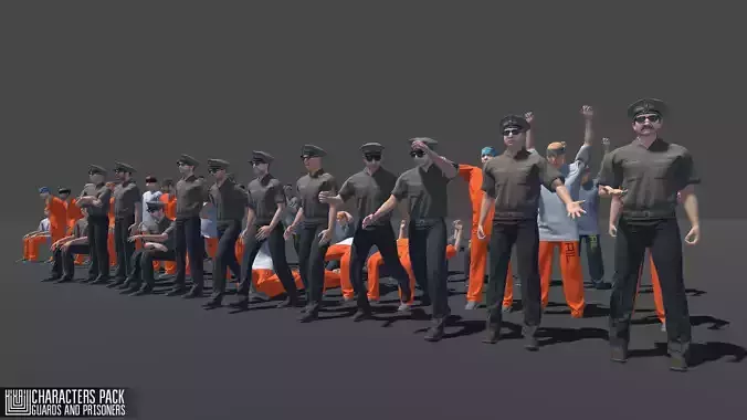 Characters pack - guards and prisoners Low-poly 3D model