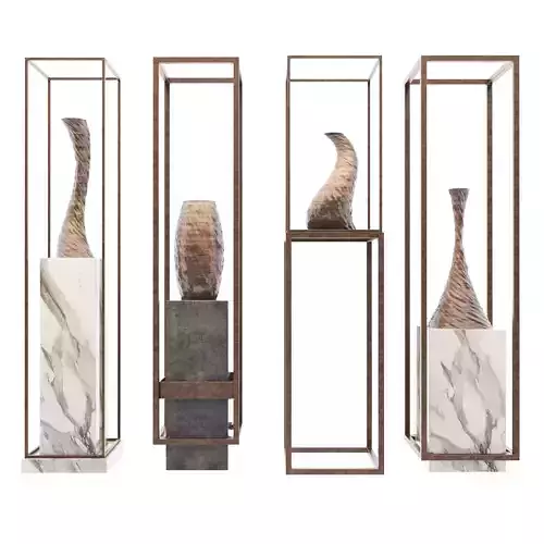 Decor four sculptures in metal frame