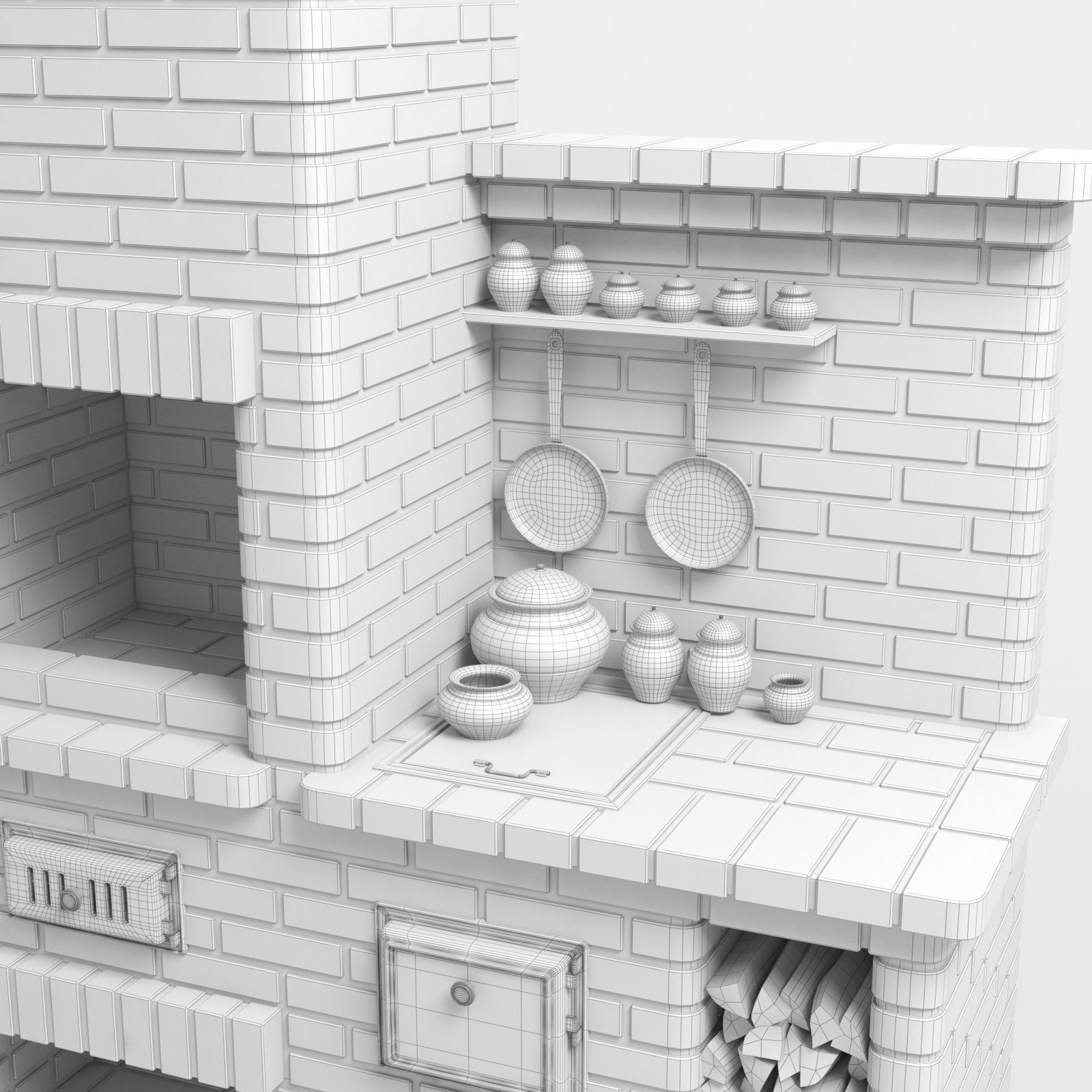 Red Brick Barbecue Oven 3D model_2