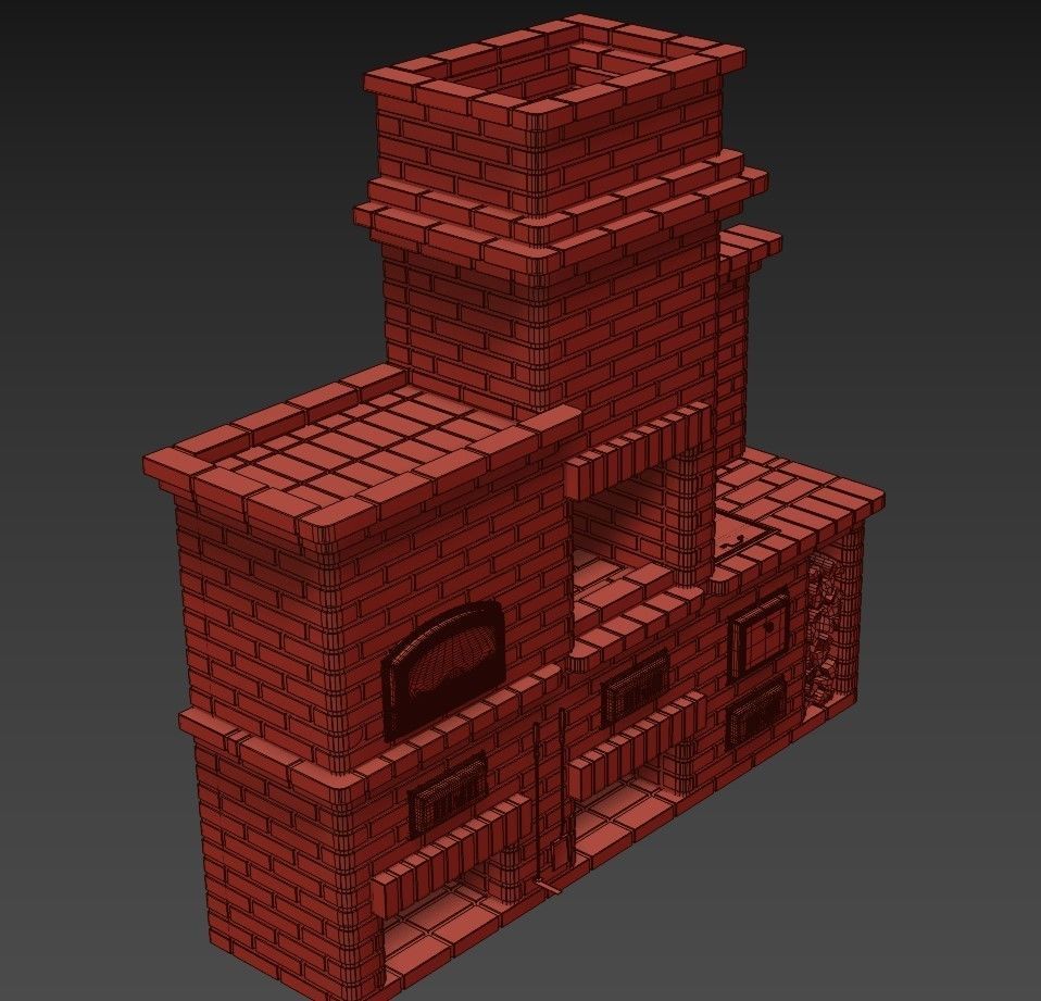 Red Brick Barbecue Oven 3D model_4