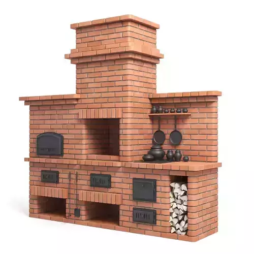 Red Brick Barbecue Oven 3D model