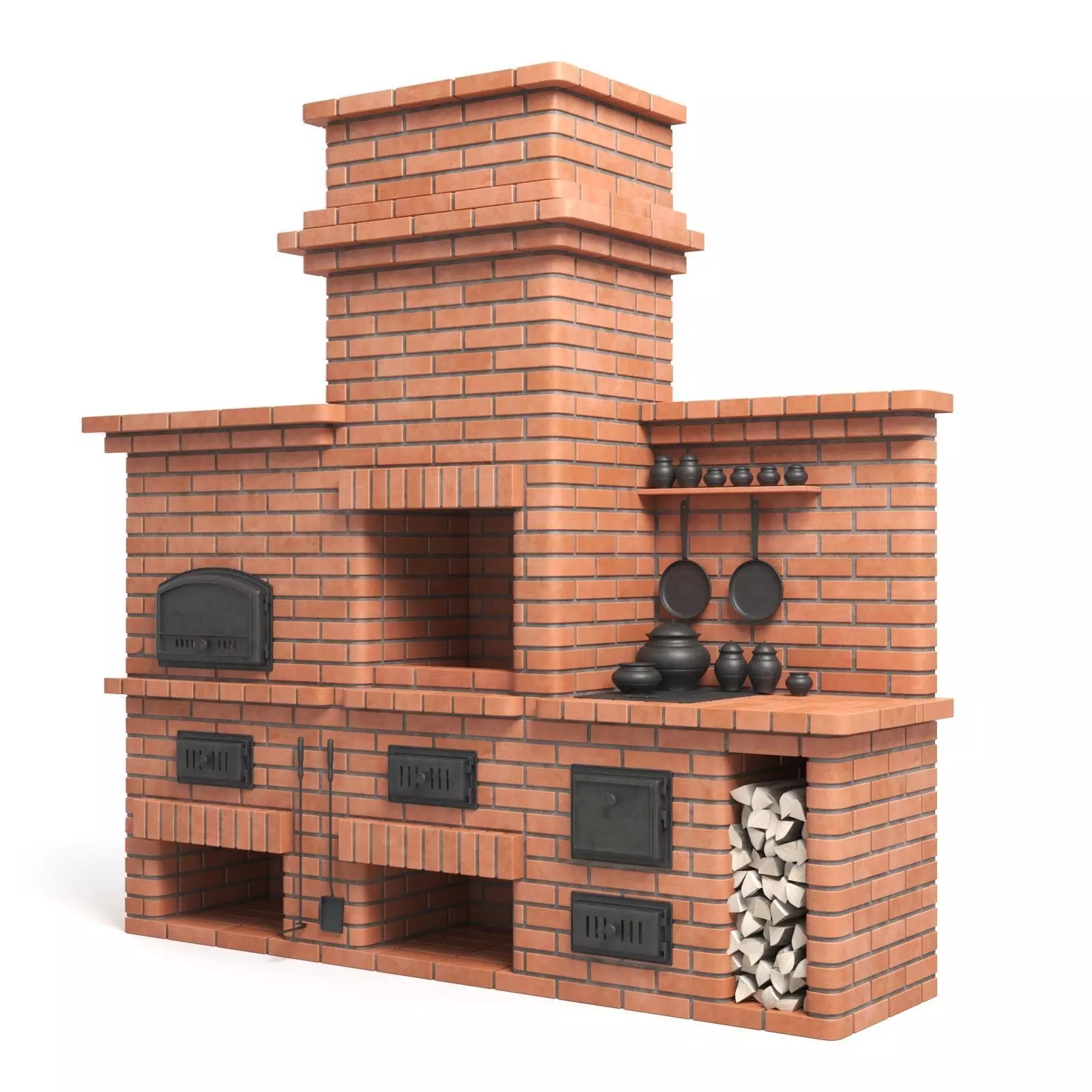 Red Brick Barbecue Oven 3D model_0