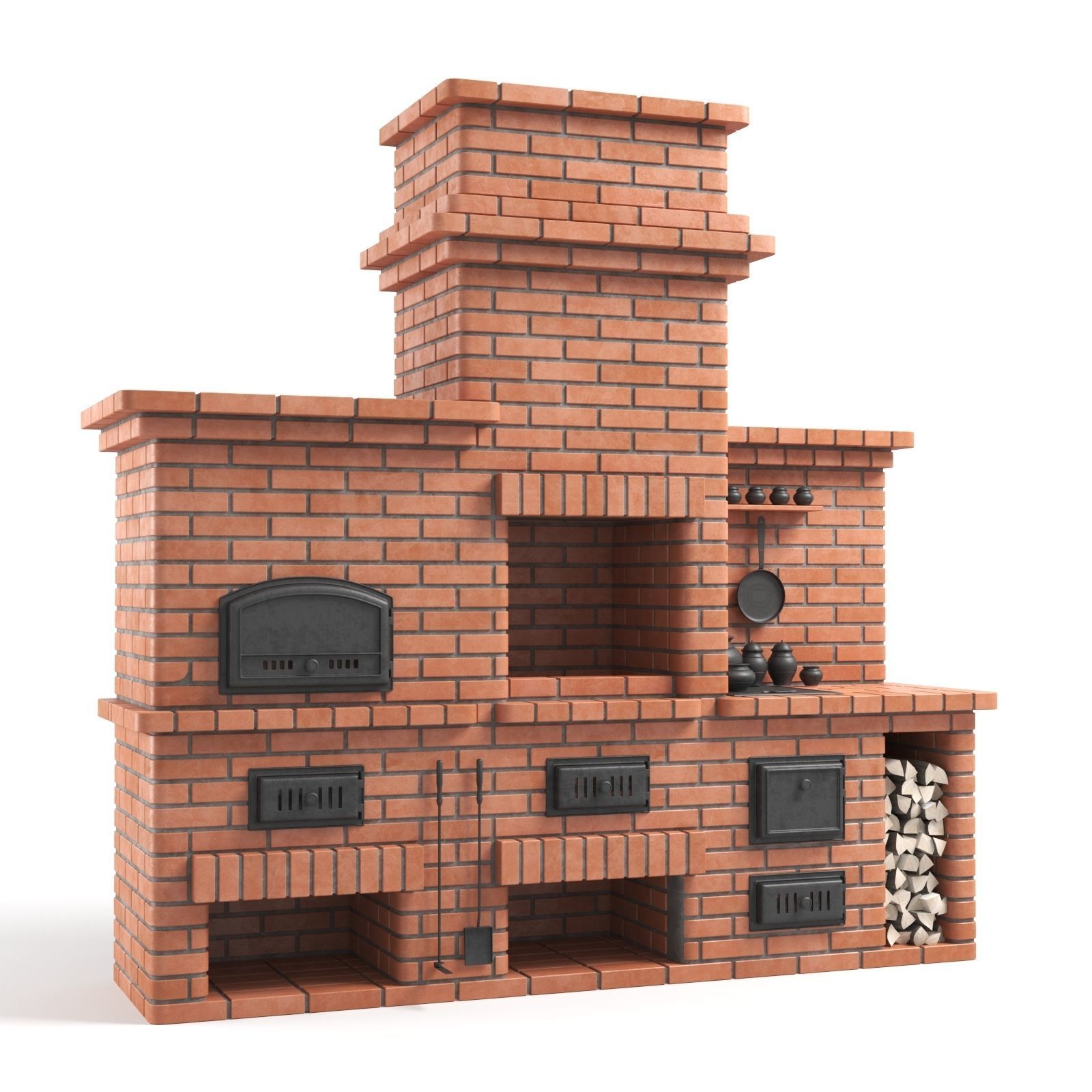 Red Brick Barbecue Oven 3D model_1