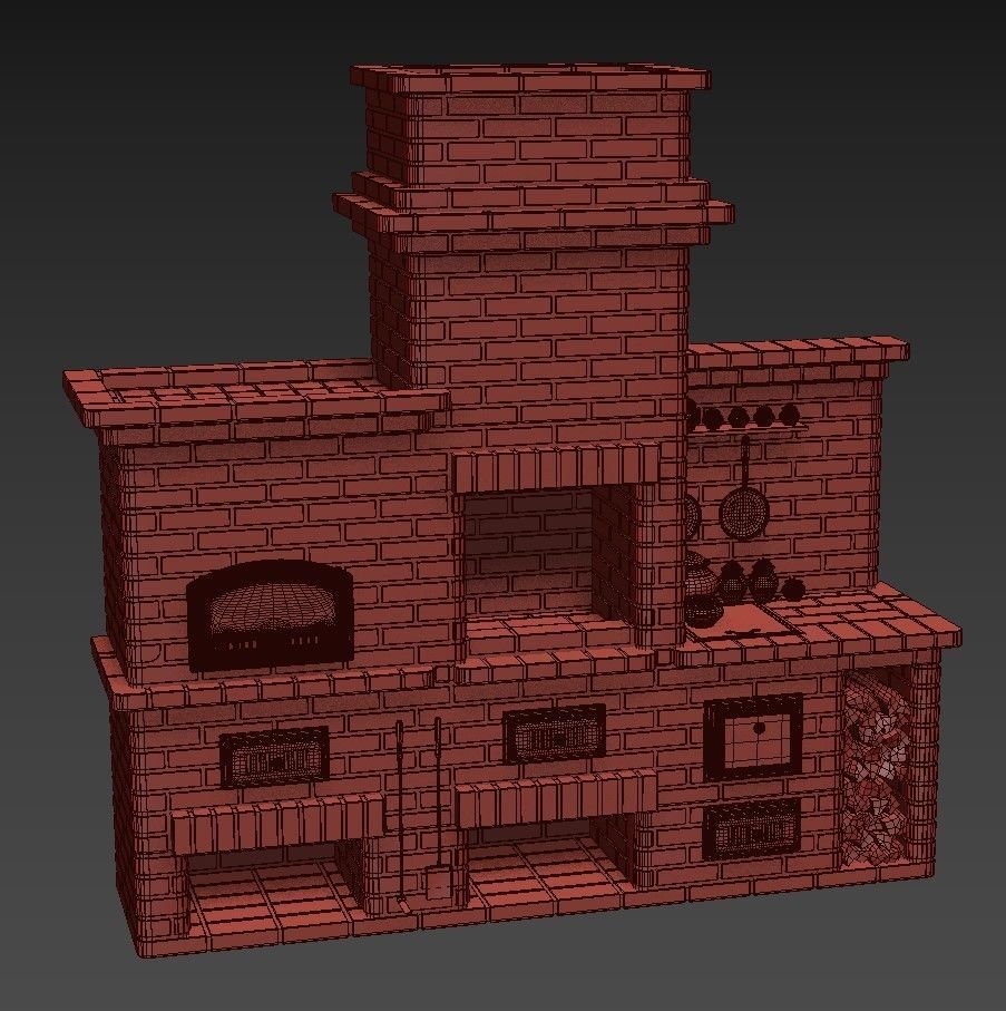 Red Brick Barbecue Oven 3D model_3