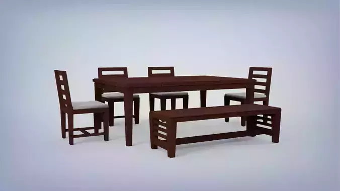 Wooden dining table set 3d model
