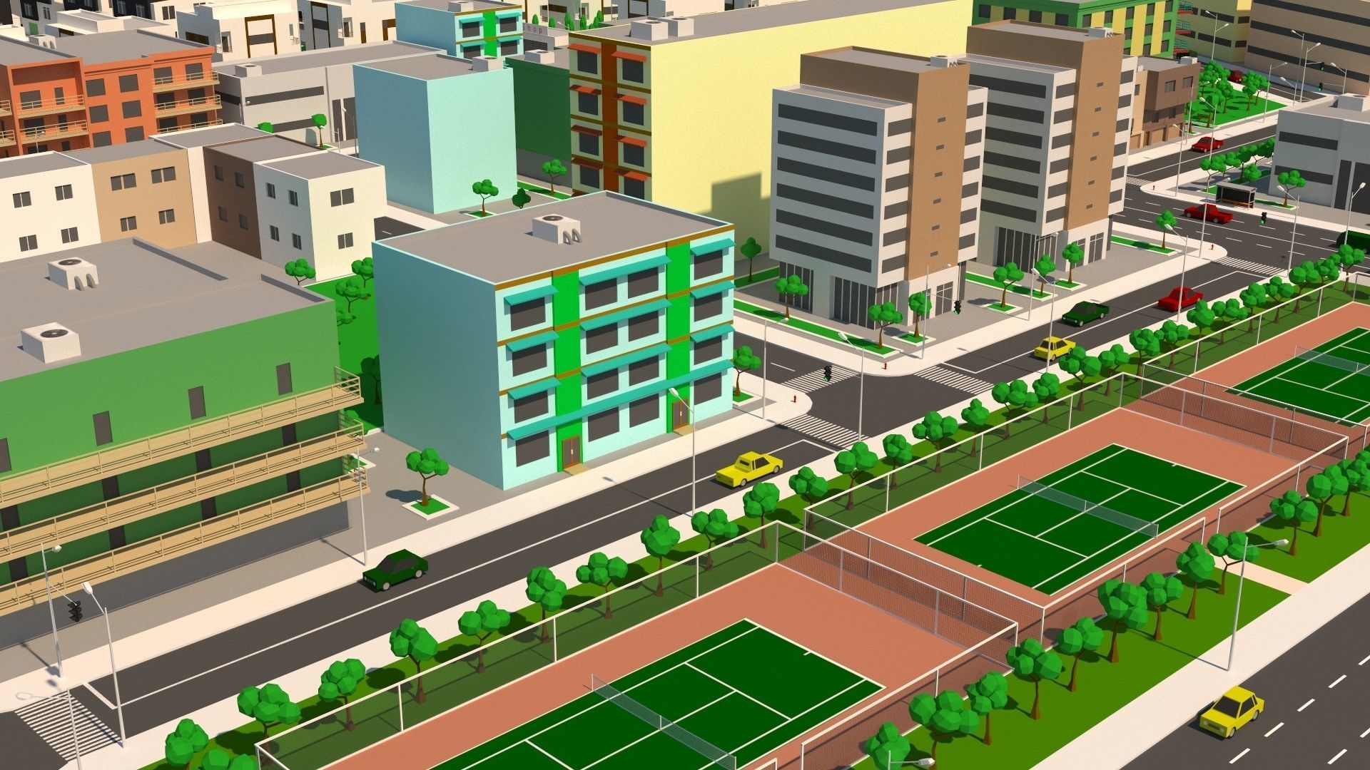 Simple City Low-poly 3D model_6