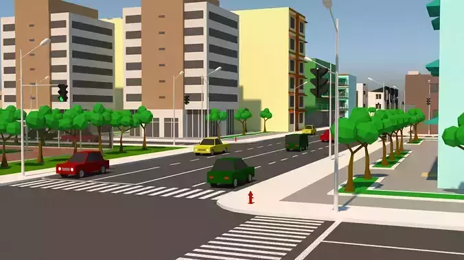 Simple City Low-poly 3D model