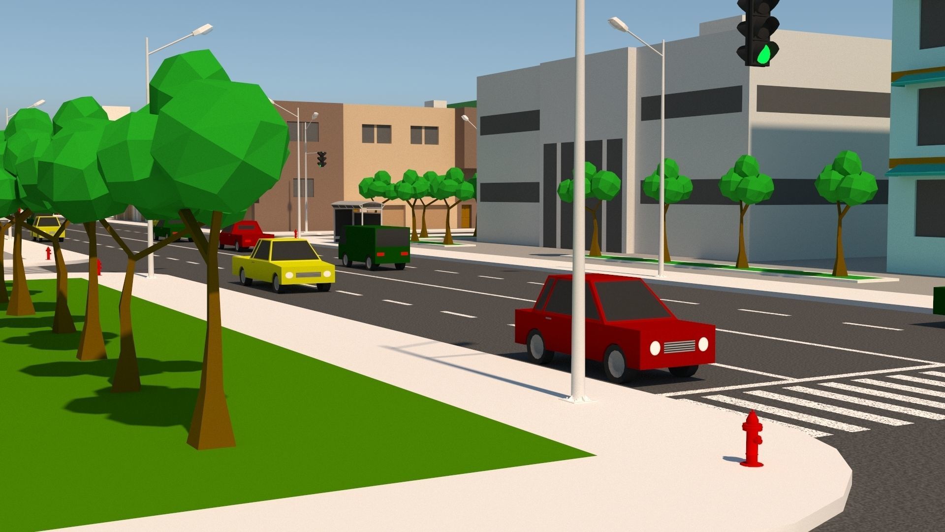 Simple City Low-poly 3D model_5