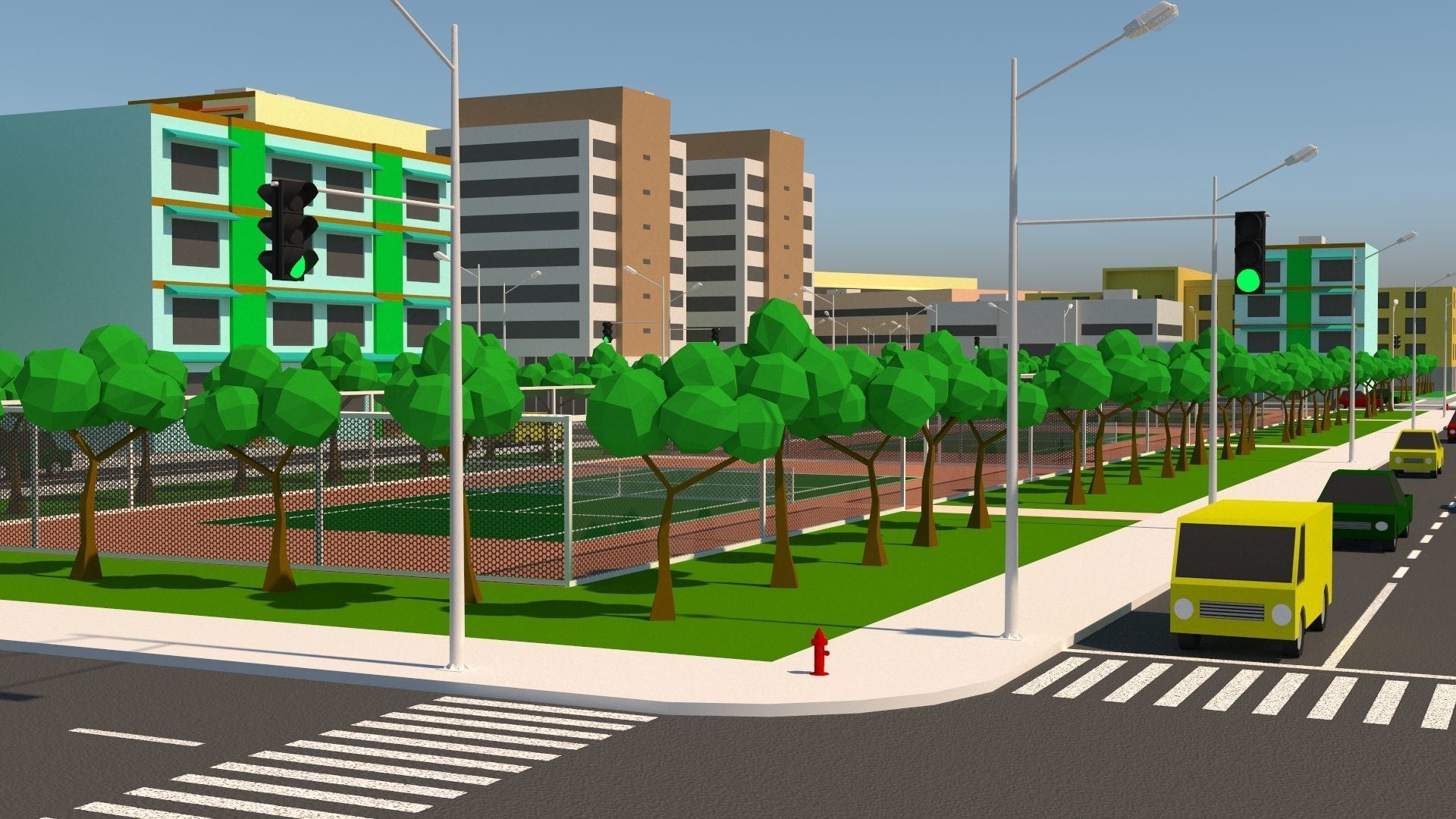 Simple City Low-poly 3D model_8