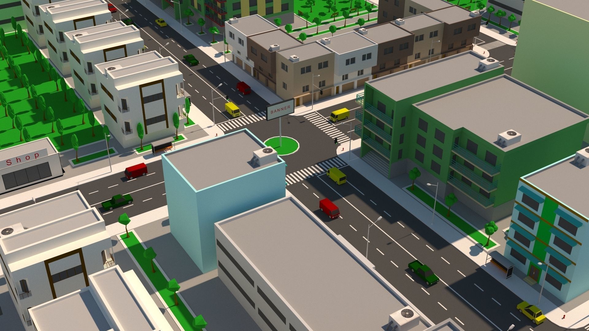 Simple City Low-poly 3D model_3