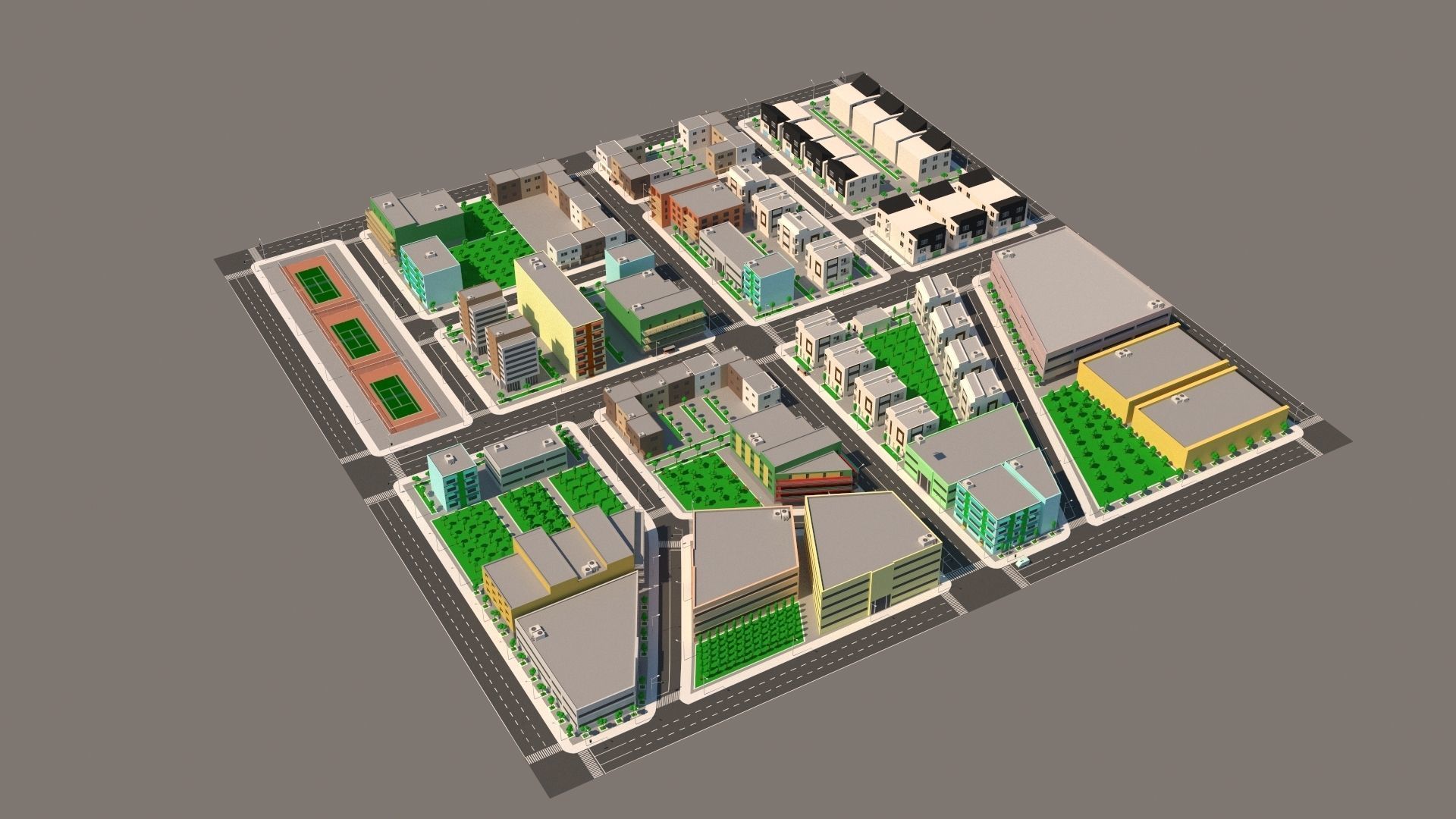 Simple City Low-poly 3D model_14