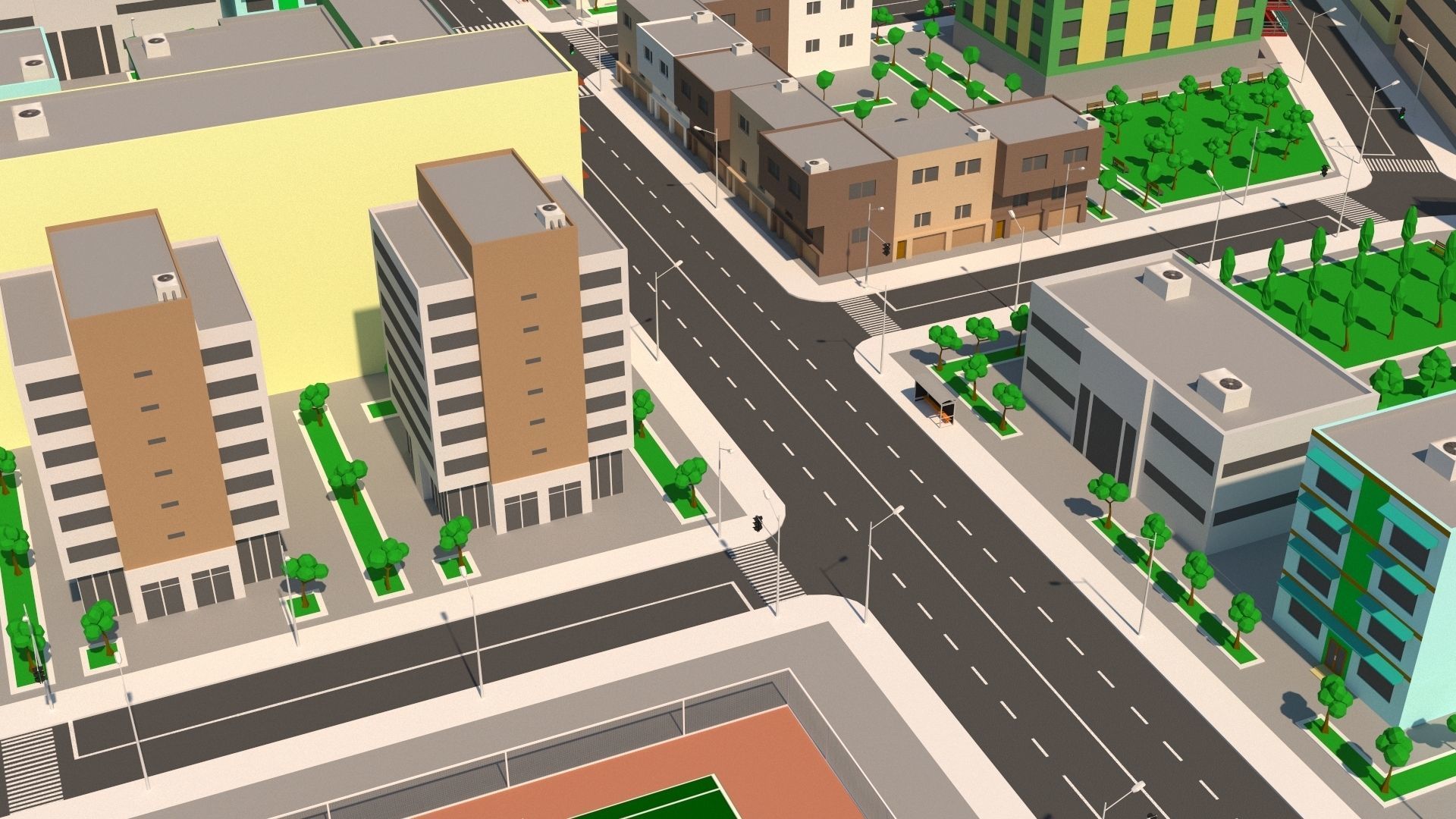 Simple City Low-poly 3D model_9