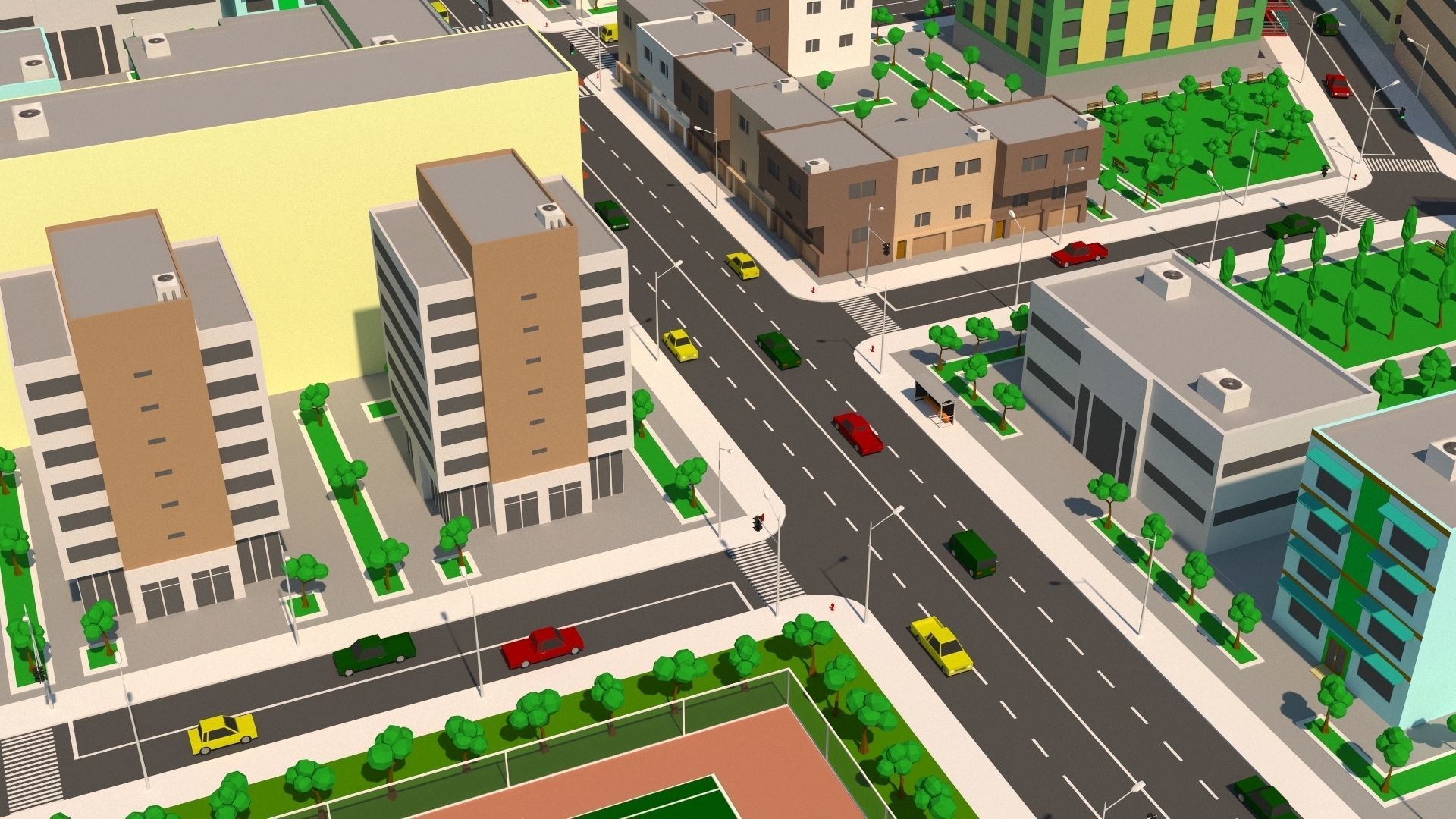 Simple City Low-poly 3D model_10
