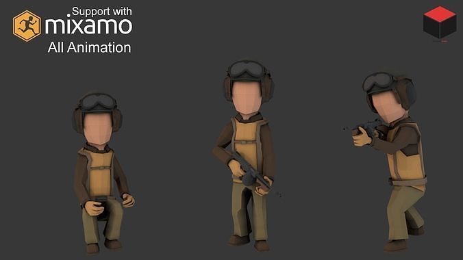 WW2 US Pilot Low-poly 3D model