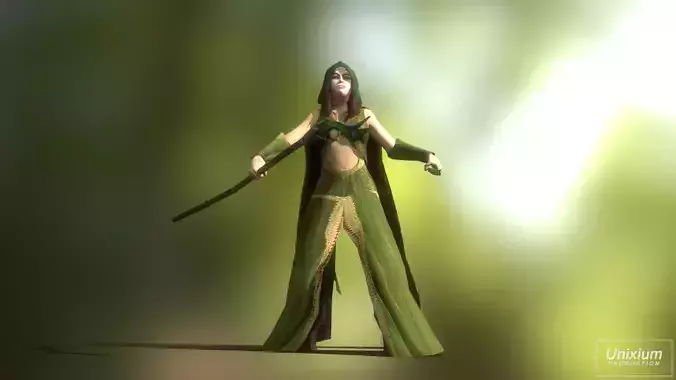 Female Forest Wizard Low-poly 3D model