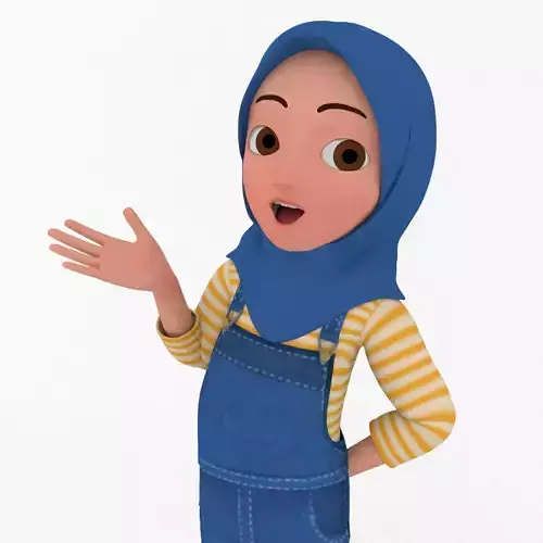 Cartooon Character Hijab Girl Blue Model Basic Rig