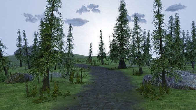 Landscape forest with trees and path 3D model
