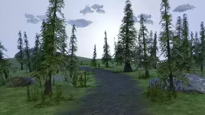 Landscape forest with trees and path 3D model