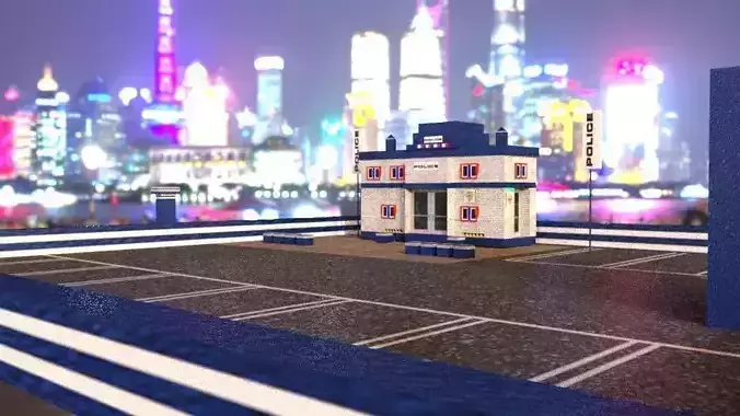 Police Station 3D Model Low Poly Game Ready Single Teture
