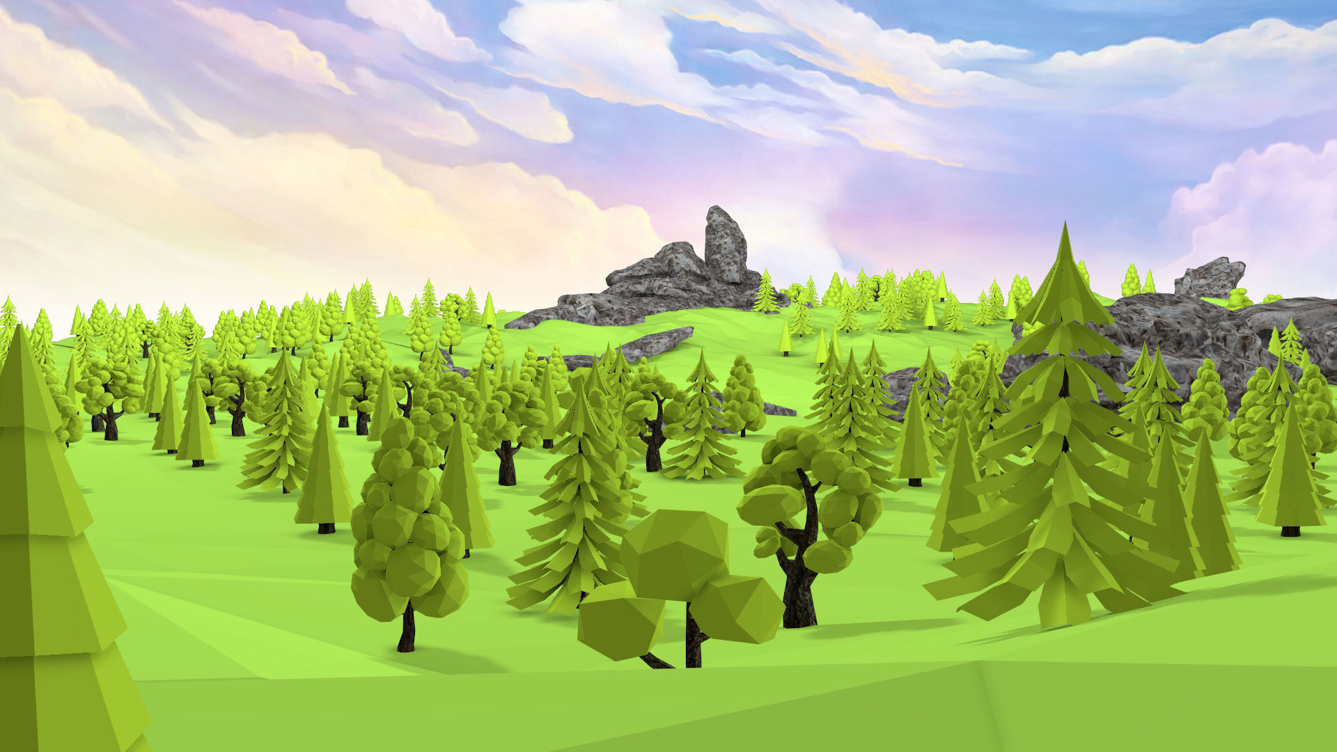 Landscape LowPoly 3D Model with trees and rocks Low-poly 3D model_3